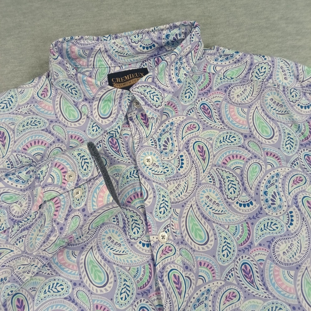Cremieux Premium Denim Mens XL Paisley Button Down Shirt Purple Blue Long Sleeve